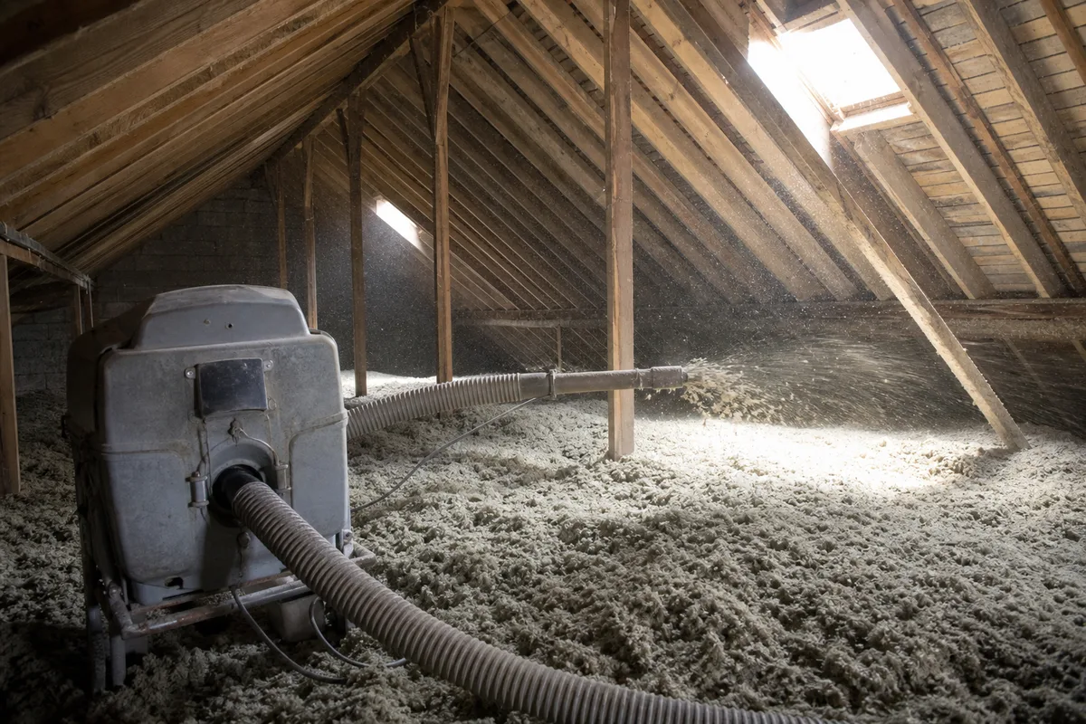 Soufflage de laine dans des combles perdus d’une maison en Mayenne
